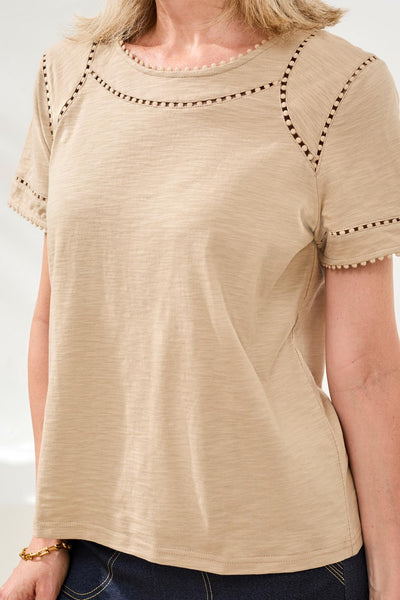 TRIBAL - SHORT SLEEVE W/ DOTTED LACE DETAIL - 2466O-8168- 4 Colours