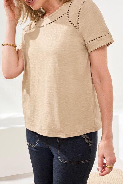 TRIBAL - SHORT SLEEVE W/ DOTTED LACE DETAIL - 2466O-8168- 4 Colours