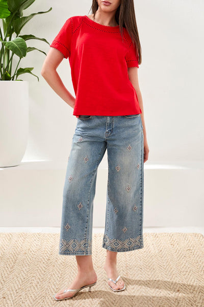 TRIBAL - SHORT SLEEVE W/ DOTTED LACE DETAIL - 2466O-8168- 4 Colours