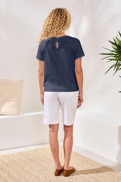 TRIBAL - SHORT SLEEVE W/ DOTTED LACE DETAIL - 2466O-8168- 4 Colours