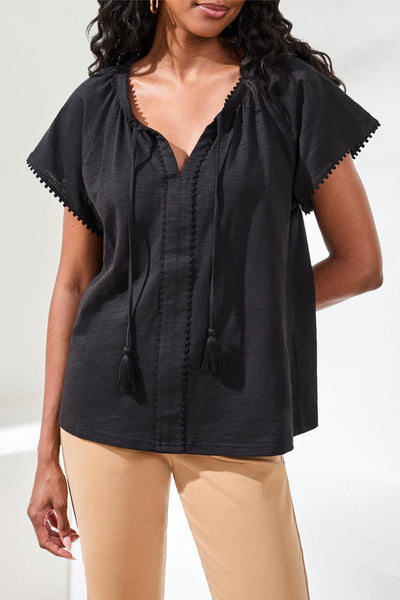 TRIBAL - SPLIT NECK TOP/ TASSEL - 2475O-8168 -3 Colours