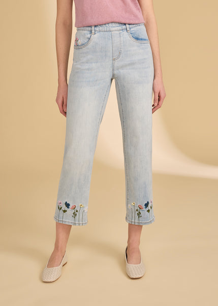 FDJ- EMBROIDERED FLORAL PULL ON STRAIGHT CROP JEAN - 2489669