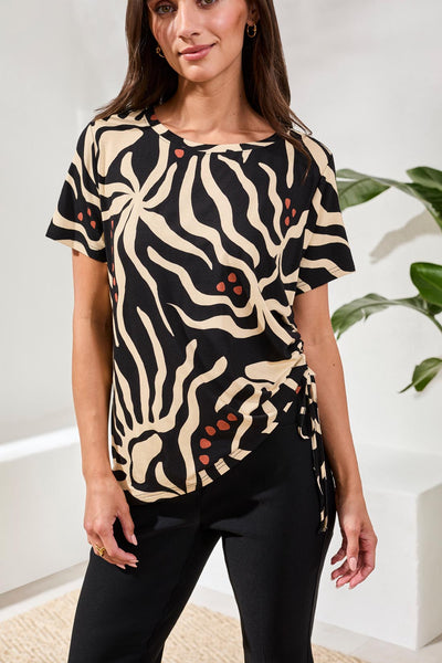 TRIBAL - CREW NECK TOP W/ SIDE RUCHING - 2498O-3457 - 5 Colours