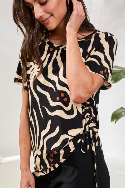 TRIBAL - CREW NECK TOP W/ SIDE RUCHING - 2498O-3457 - 5 Colours