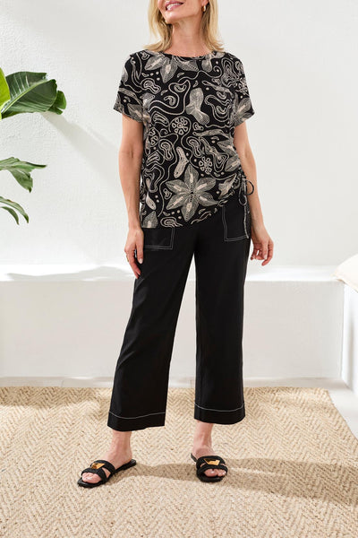 TRIBAL - CREW NECK TOP W/ SIDE RUCHING - 2498O-3457 - 5 Colours