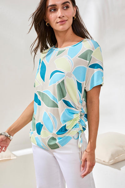 TRIBAL - CREW NECK TOP W/ SIDE RUCHING - 2498O-3457 - 5 Colours
