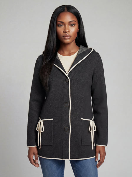 CYC- CHARCOAL HOODIE KNIT CARDIGAN - 262-8043