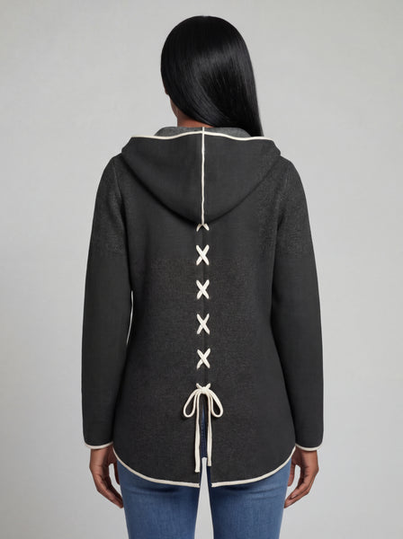 CYC- CHARCOAL HOODIE KNIT CARDIGAN - 262-8043