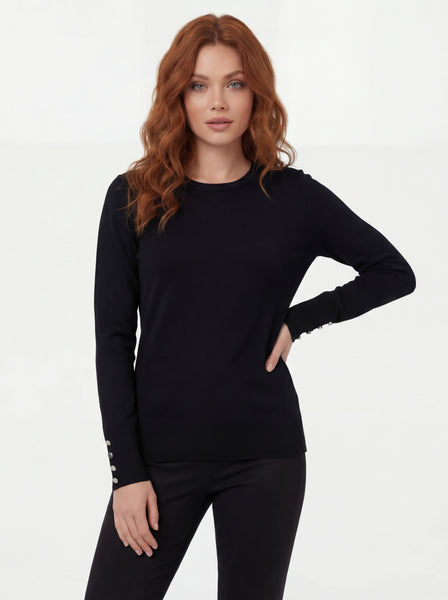 CYC- BUTTON TRIM LONG SLEEVE LIGHT WEIGHT SWEATER - 262-9090 - 4 colours