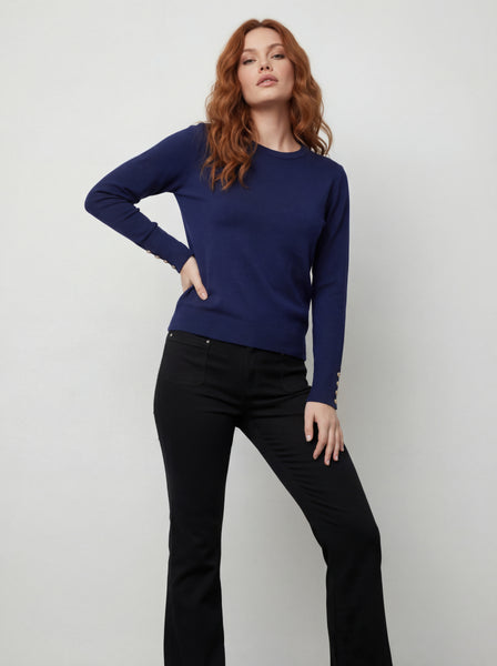 CYC- BUTTON TRIM LONG SLEEVE LIGHT WEIGHT SWEATER - 262-9090 - 4 colours