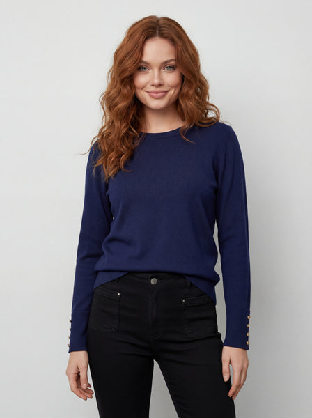 CYC- BUTTON TRIM LONG SLEEVE LIGHT WEIGHT SWEATER - 262-9090 - 4 colours