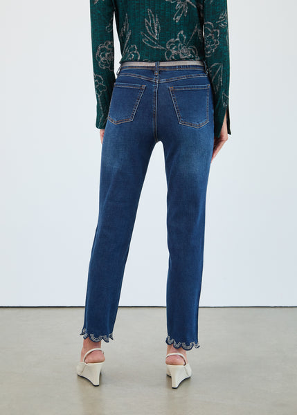 FDJ - SCALLOP BLING HEM PULL ON STRAIGHT LEG JEAN - 2728699