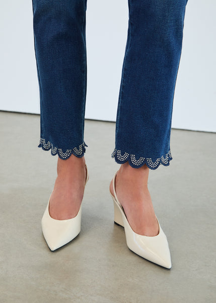 FDJ - SCALLOP BLING HEM PULL ON STRAIGHT LEG JEAN - 2728699