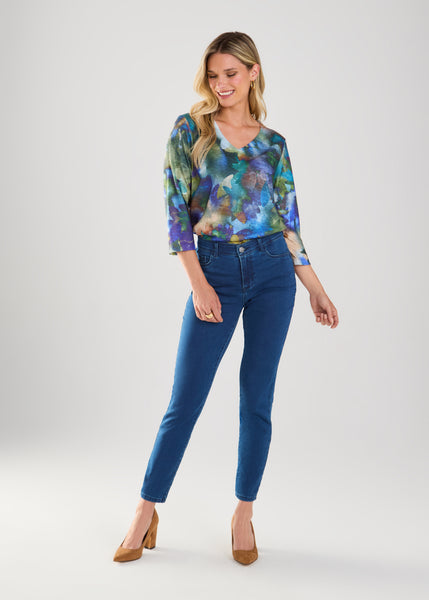 FDJ - NORAH PRINT - 3/4 SLEEVE V NECK TOP - 3033451