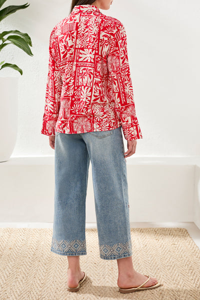 TRIBAL - SANGRIA PRINT BLOUSE W/ TIE FRONT - 3003O-8374