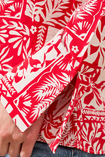 TRIBAL - SANGRIA PRINT BLOUSE W/ TIE FRONT - 3003O-8374