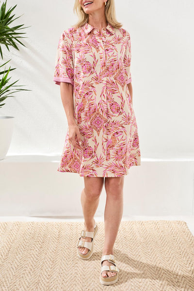 TRIBAL - WISTERIA SHORT SLEEVE SHIRT DRESS - 3023O-2026