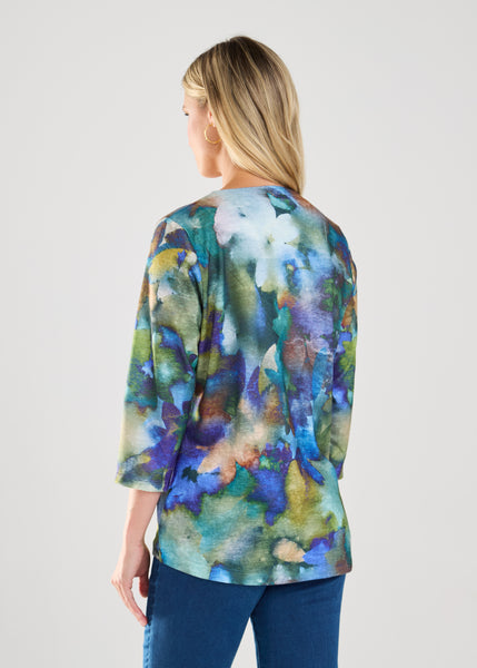 FDJ - NORAH PRINT - 3/4 SLEEVE V NECK TOP - 3033451