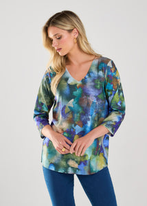 FDJ - NORAH PRINT - 3/4 SLEEVE V NECK TOP - 3033451