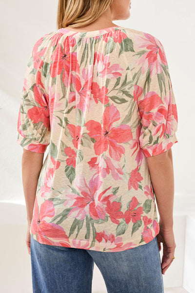TRIBAL - CANVAS FLORAL PRINT HENLEY TOP - 3035O-1557