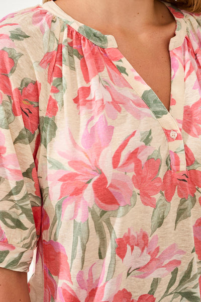 TRIBAL - CANVAS FLORAL PRINT HENLEY TOP - 3035O-1557