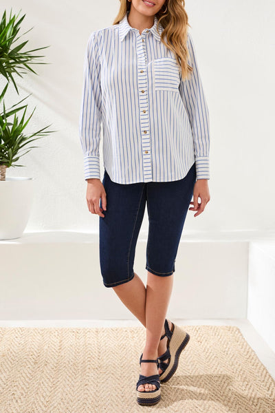 TRIBAL - CLASSIC STRIPE BUTTON FRONT SHIRT - 3086O-8394