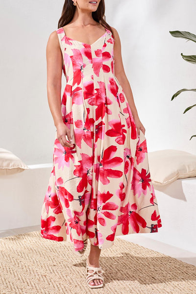 TRIBAL - FLORAL PRINT FLOWY DRESS - 3106O-8374