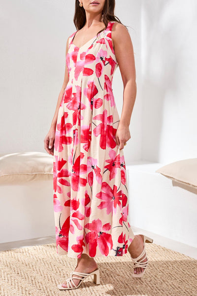 TRIBAL - FLORAL PRINT FLOWY DRESS - 3106O-8374