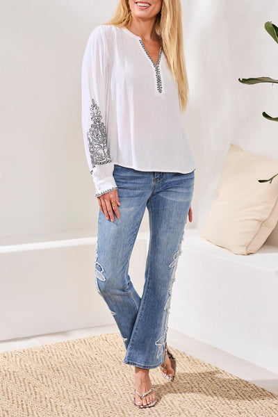 TRIBAL - EMBROIDERED DETAIL BLOUSE - 3114O-8390