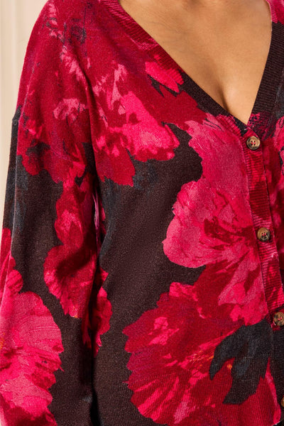 TRIBAL - PRINTED BUTTON FRONT SWEATER CARDIGAN - 3128O-8169
