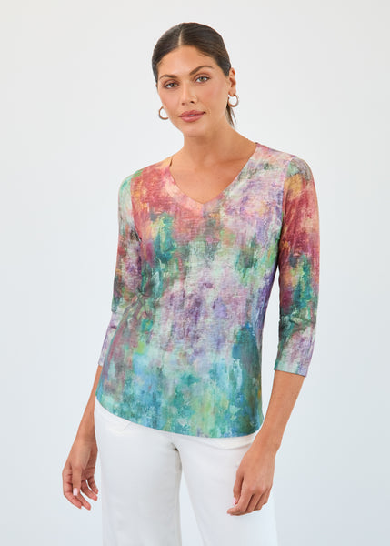 FDJ - FLORAL BLUR PRINT 3/4 SLEEVE TOP - 3139451
