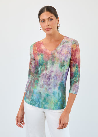 FDJ - FLORAL BLUR PRINT 3/4 SLEEVE TOP - 3139451