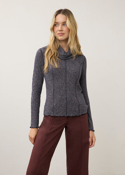 FDJ - SPACE DYE RIB COWL NECK TOP - 3155135