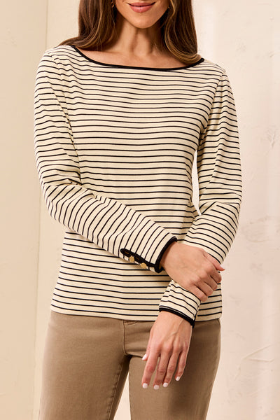 TRIBAL - BOAT NECK TOP W/ BUTTON DETAIL - 3206O-8523