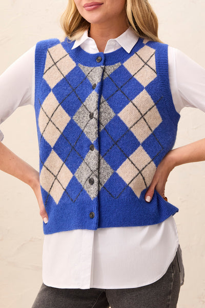 TRIBAL - ARGYLE BUTTON FRONT VEST -3207O-3590