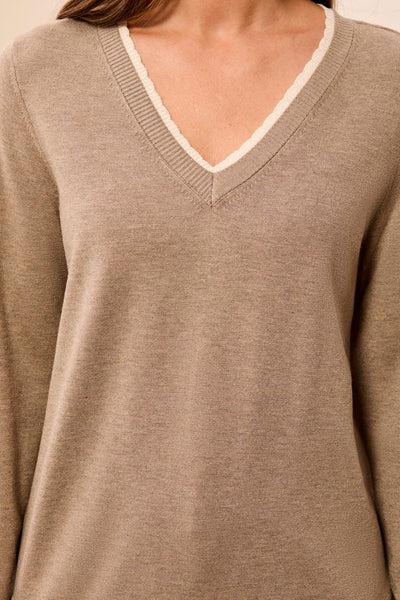 TRIBAL - V NECK SWEATER W/ CONTRAST TRIM - 3208O-8477 - 2 Colours
