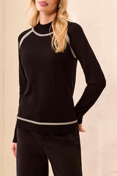 TRIBAL - MOCK NECK SWEATER W/ CONTRAST ACCENT - 3226O- 835