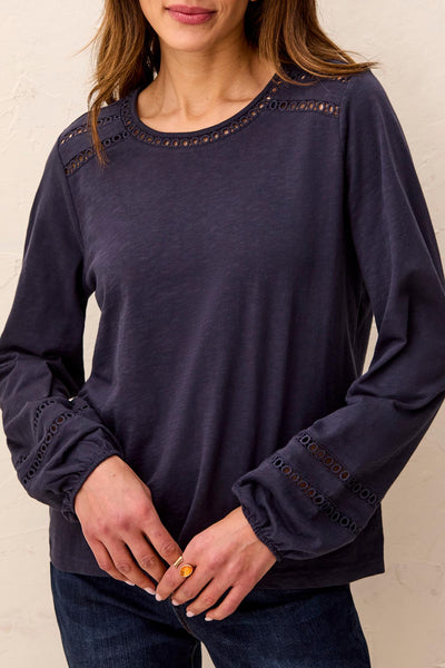 TRIBAL - DOTTED TRIM COTTON LONG SLEEVE TOP - 3252O-8168 - 2 Colours