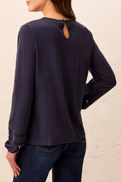 TRIBAL - DOTTED TRIM COTTON LONG SLEEVE TOP - 3252O-8168 - 2 Colours