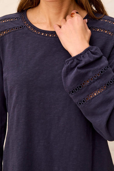 TRIBAL - DOTTED TRIM COTTON LONG SLEEVE TOP - 3252O-8168 - 2 Colours
