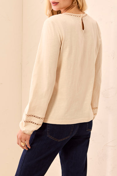 TRIBAL - DOTTED TRIM COTTON LONG SLEEVE TOP - 3252O-8168 - 2 Colours