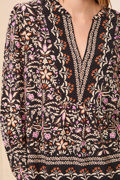 TRIBAL - EMBELLISHED NECKLINE PRINT BLOUSE - 3254O-3912