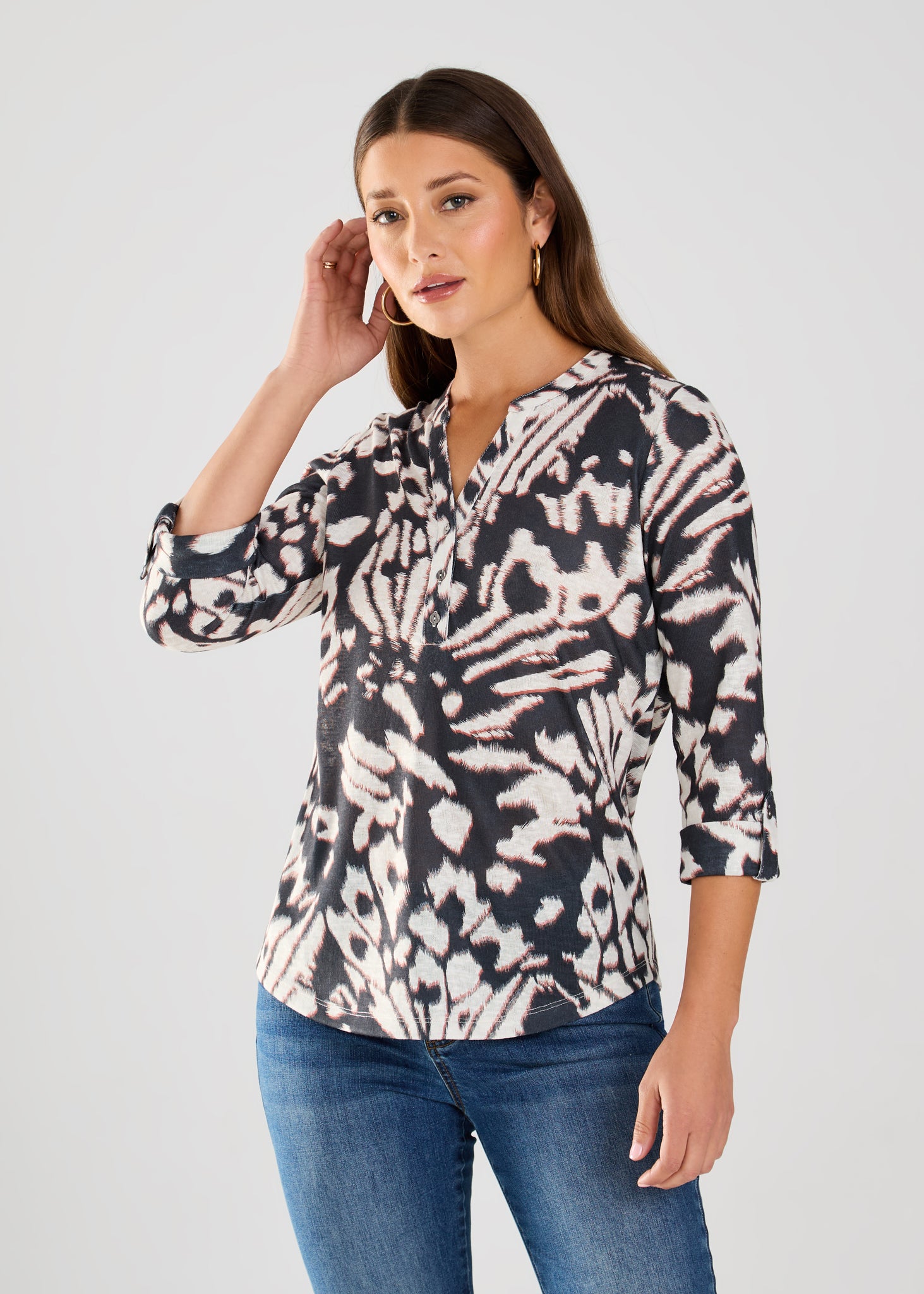 FDJ - MONARCH PRINT HENLEY TOP - 3257451