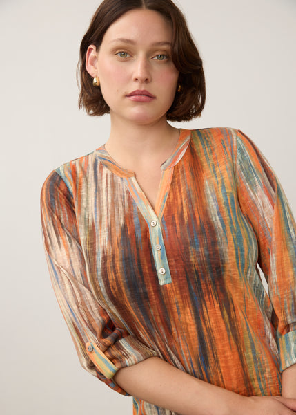 FDJ - HEAT PRINT HENLEY 3/4 SLEEVE TOP - 3287451