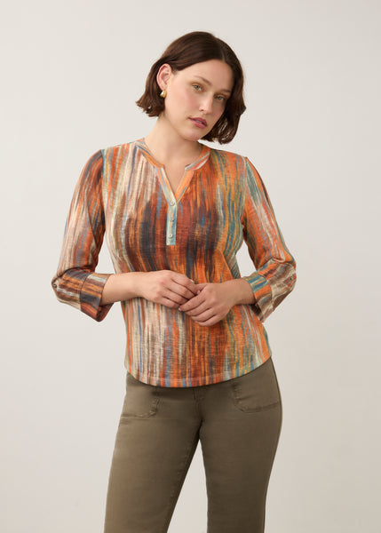 FDJ - HEAT PRINT HENLEY 3/4 SLEEVE TOP - 3287451