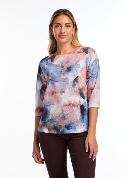 FDJ - LEAF PILE PRINT- 3/4 SLEEVE TOP -3329451