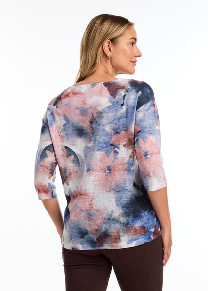 FDJ - LEAF PILE PRINT- 3/4 SLEEVE TOP -3329451