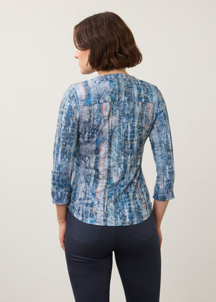 FDJ - GRAVITY INDIGO PRINT - HENLEY 3/4 TOP - 3387844