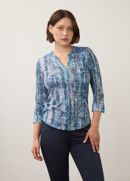 FDJ - GRAVITY INDIGO PRINT - HENLEY 3/4 TOP - 3387844