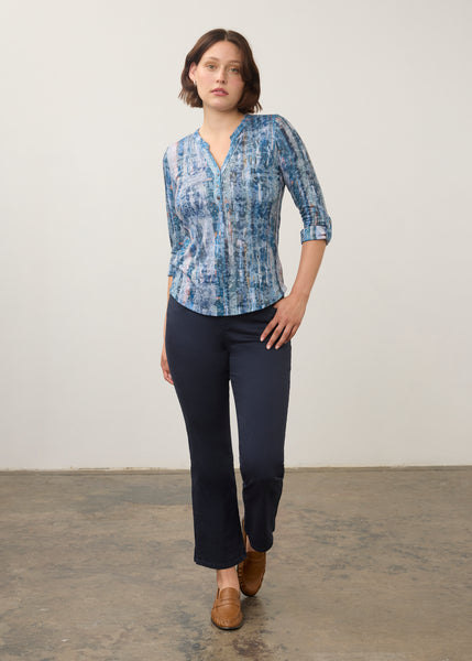 FDJ - GRAVITY INDIGO PRINT - HENLEY 3/4 TOP - 3387844